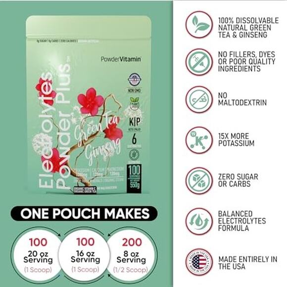 NWT PowderVitamin Electrolytes 100 Servings Green Tea Ginseng Keto Sugar Free - Picture 2 of 5